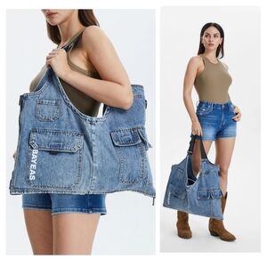 BAYEAS Denim Tote with Black Straps